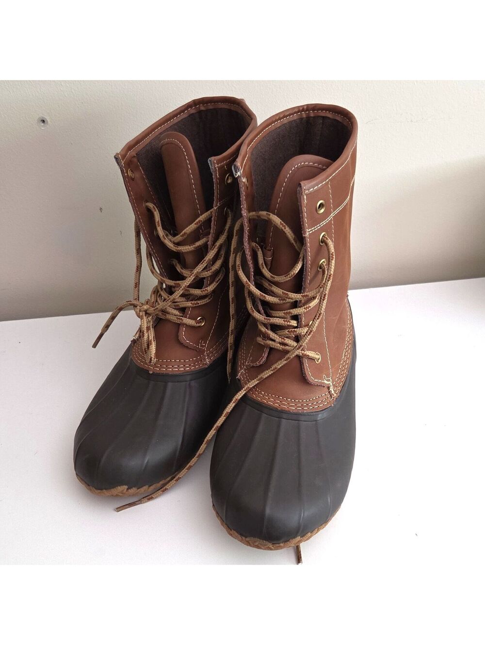 Khombu Women's Duck Boots Leather Upper Lace-Up Brown/Black Ankle US 9 M